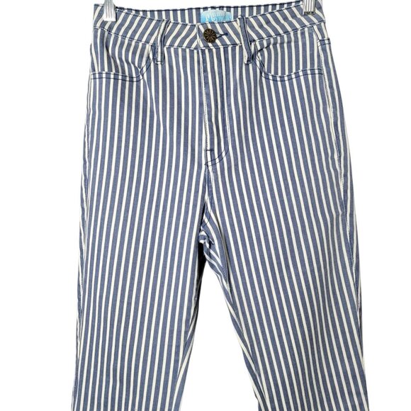 Mumu Blue Womens Berkeley Zip Up Blue Striped Bell Bottoms Flare Jeans Pants 26 - Picture 2 of 11